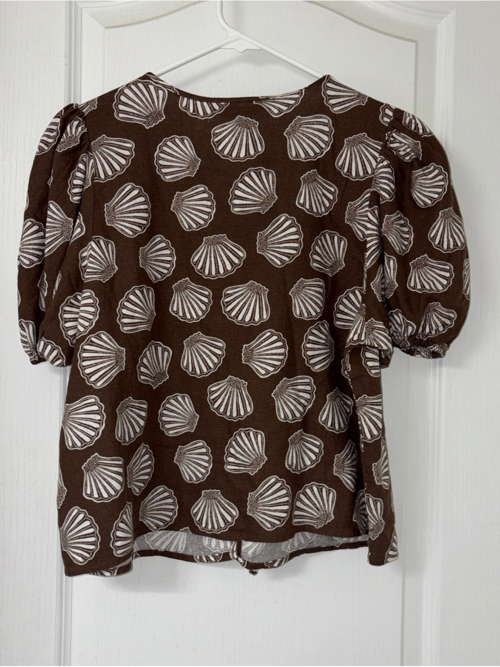 Brown Shell-Print Tie-Front Blouse - Picture 5 of 5